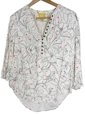 Maeve Anthropologie Bethesda Flannel Floral Polka Dor Front Buttoned Blouse sz M thumbnail 1