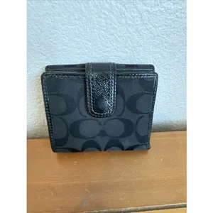 Coach Soho Pleated Black Signature Jacquard Leather Trim Trifold Wallet Y2K thumbnail 3
