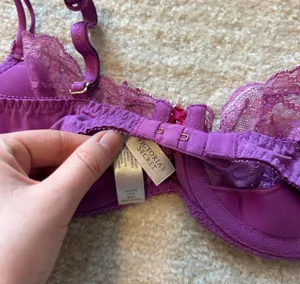 Victoria’s Secret Purple Lace hot pink corset detail bow Bra 32C thumbnail 4