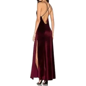 NBD Women’s S Burgundy Wine Velvet In the Deep Slit Sides Low Back Maxi Dress thumbnail 2