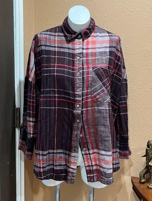 Free people plaid button up flannel thumbnail 1