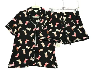 Olivia Sky Womens Cowboy Boot Pajama Set Black Pink Western‎ PJ Shorts Large NEW thumbnail 1