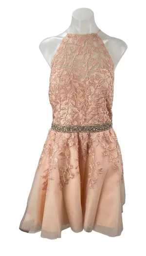 NEW Sherri Hill Pink Tulle Floral Embroidery Embellished Mini A-Line Dress Sz 18 thumbnail 1