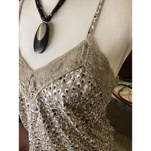 Aerie Womens XS Leopard Print Lace Trim Camisole Top Tan Black Adjustable Straps thumbnail 2