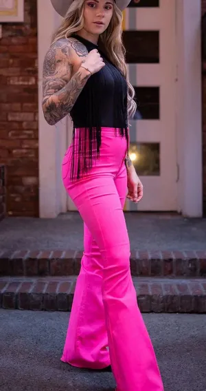 Boutique Hot Pink Flare Jeans thumbnail 1