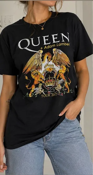 Queen + Adam Lambert 2017 Tour Band Tee Size Medium Black thumbnail 1