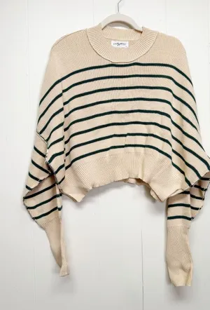 NEW CARLY JEAN LOS ANGELES CJLA Avila Cropped Sweater Green Stripe 2X thumbnail 1