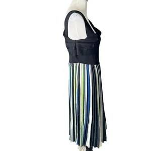 Sachin & Babi Knit Multi Pleat Midi Dress Womens L Black Green Cocktail Flare thumbnail 5