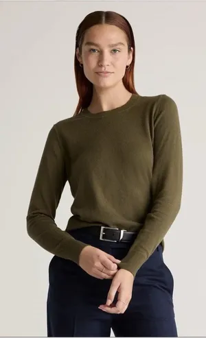Quince Lightweight Cotton Cashmere Crew Neck Long Sleeve Sweater Olive Size M thumbnail 1