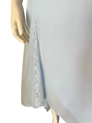 Chiffon V-Neck High-Low Midi Dress with Ruched Bodice & Lace Accents Blue Size 8 thumbnail 4