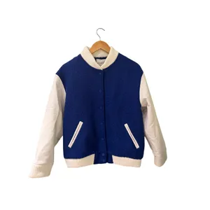 English Factory Navy Blue Cream Oversized Bomber Jacket Sz S Varsity Puffer thumbnail 4