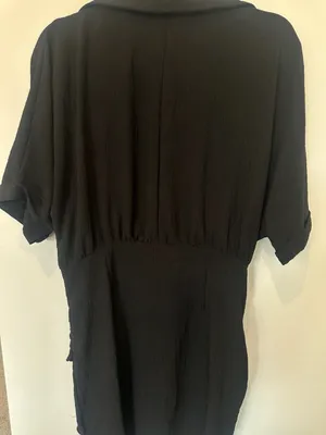 ZARA Black Short Sleeve Collared V-Neck Romper with Ruched Side Detail thumbnail 4