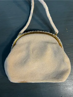 Vintage 1950’s Beaded Ivory Evening Bag with Gold Accents - Made in Japan thumbnail 5