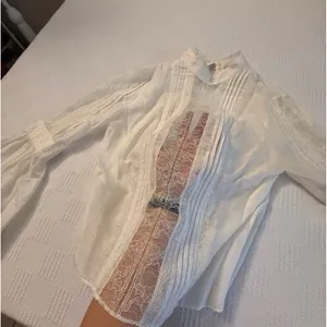 Chico's WHBM Sheer Cream Lace Pirate Blouse Boho Festival Poetic Top S Cotton‎ thumbnail 6