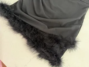 Windsor Black Feather-Trim Spaghetti Strap Slip Dress thumbnail 4