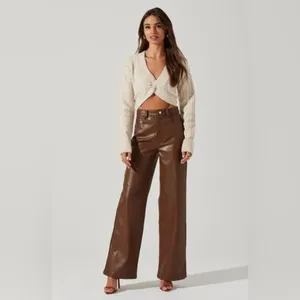 ASTR The Label Cream Cable Knit Twist Front Cropped Sweater Small NWT thumbnail 2