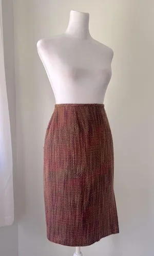 Vintage ‘00s Liz Claiborne Brown & Burgundy Textured Knee Length Skirt thumbnail 5