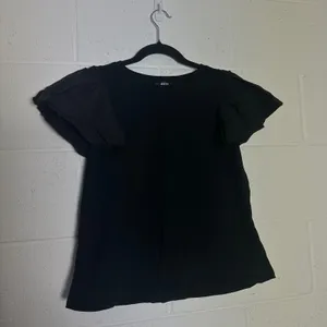 Maeve by Anthropologie Womens Black Flutter Poplin Sleeve Knit Top Medium M thumbnail 2