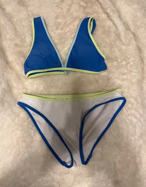 Blue and White Color Block Aerie Bikini Set thumbnail 1
