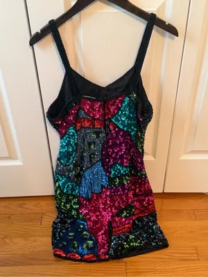 Vintage 100% Silk Sequin Colorblock Mini Dress thumbnail 3