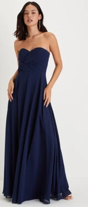 LULUS Prom Wedding Bridesmaid Sexy Flowy Romantic Navy Maxi Dress NWOT thumbnail 1