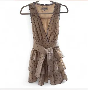 Anthropologie En Saison Cream Ruffle Polka Dot Mini Dress thumbnail 5
