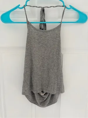 LA Hearts Women's Gray Ribbed Halter Tank Top thumbnail 2