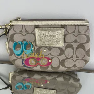 Coach Brown Logo Vibrant Graphic Studded Mini Wristlet Wallet Purse thumbnail 5