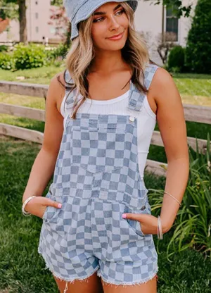 Pink Lily Checkered Denim Overalls Women XS Oversized Kidcore Artsy Maximalist thumbnail 1