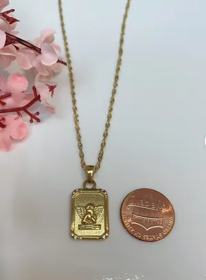 Angel engraved charm gold necklace thumbnail 5