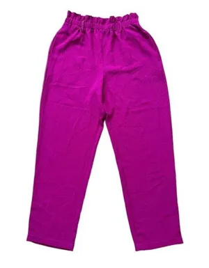 June & Hudson Belted Paper Bag High-Waisted Pants in Fuschia, Size L EXCELLENT thumbnail 6