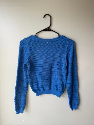Blue Crochet Knit Blue Pullover Sweater Medium thumbnail 5