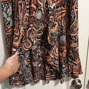 Deadstock Y2K Abstract Western Boho Cowgirl Print Ruffle High Slit Midi Skirt thumbnail 4