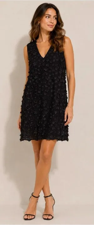 Karl Lagerfeld Paris Dress Womens 12 Black 3D Floral Lace Sleeveless Shift thumbnail 1