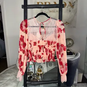 Free People Daphne Floral Lace Smocked Long Sleeve Blouse Romantic Combo Size XS thumbnail 9