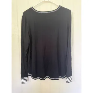 SWOMOG Womens Black Long Sleeve Pajama Top Striped Pocket Cuffs Sleep Shirt L thumbnail 3