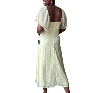 Lulu's Butter Yellow Flutter Sleeve Midi Dress Size Small thumbnail 4