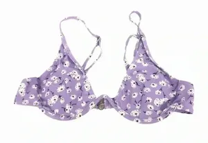 Floral Lilac Two Piece Deep Plunge Bikini Top High Waisted Bottoms Womens Medium thumbnail 4