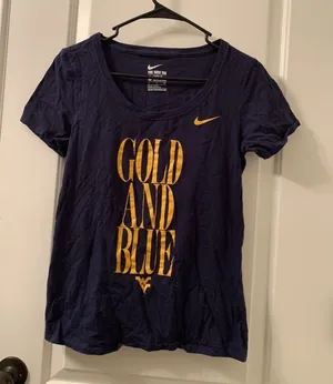 University Of West Virginia Mountaineers Women's T-Shirt Nike Size S Blue Gold thumbnail 1