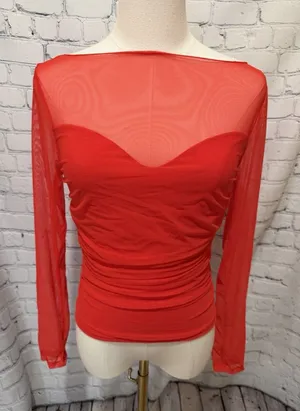 Suuksess bright red, form-fitting ruched long-sleeve top thumbnail 1