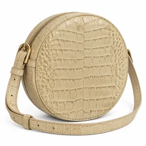 Nordstrom Beige Croc Embossed Round Crossbody Bag Gold Hardware Adjustable Strap thumbnail 1