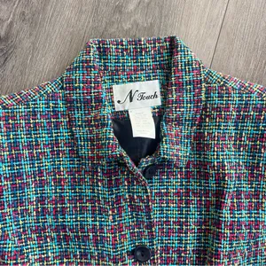 Vintage Women's Classic Multicolor Tweed Blazer 12 Blue thumbnail 3