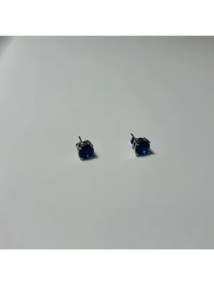 Blue Gemstone Stud Earrings retro vintage unmarked cobalt blue regency costume thumbnail 7