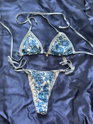Blue and white bikini thumbnail 1