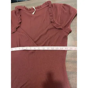 Free People Dress Medium Midi Burgundy V-neck Ruffle thumbnail 4