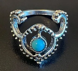 Turquoise stone silver plated horn ring size 6 thumbnail 5