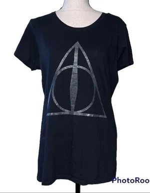 Harry Potter XL t shirt deathly hallows short sleeve black silver thumbnail 1