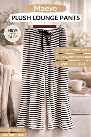 NWT MAEVE Plush Lounge Pants S Black White Stripe Wide Leg Cozy Soft Pajama thumbnail 5