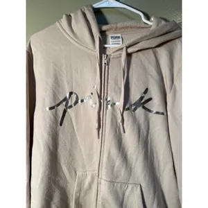 Victoria's Secret PINK Women's Sz XL Classic Full Zip Hoodie Vanilla Bean Silver thumbnail 7
