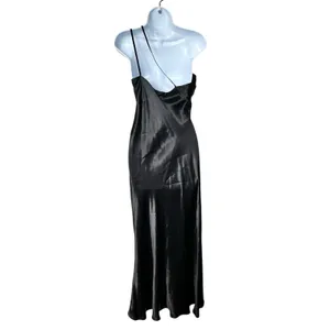 Anthropologie Bl-nk dress Women’s Black satin One-Shoulder Slip Dress Size 6 thumbnail 3